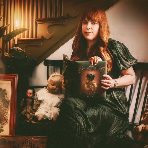 Promotional poster for Amy Bruni's true crime and ghost stories event used at The Stanley Hotel