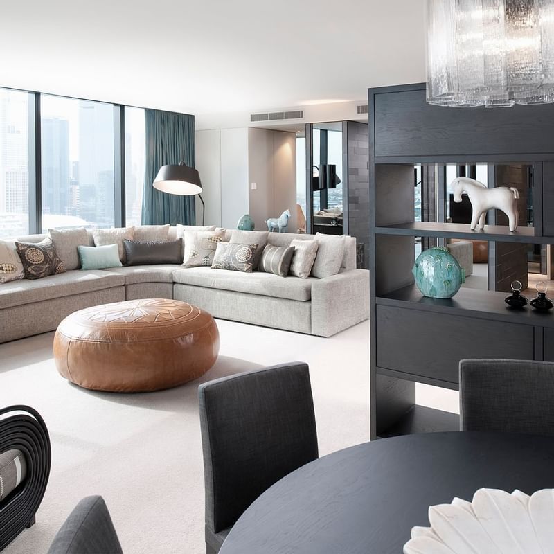 Living area in The Apartment Room at Crown Hotel Melbourne