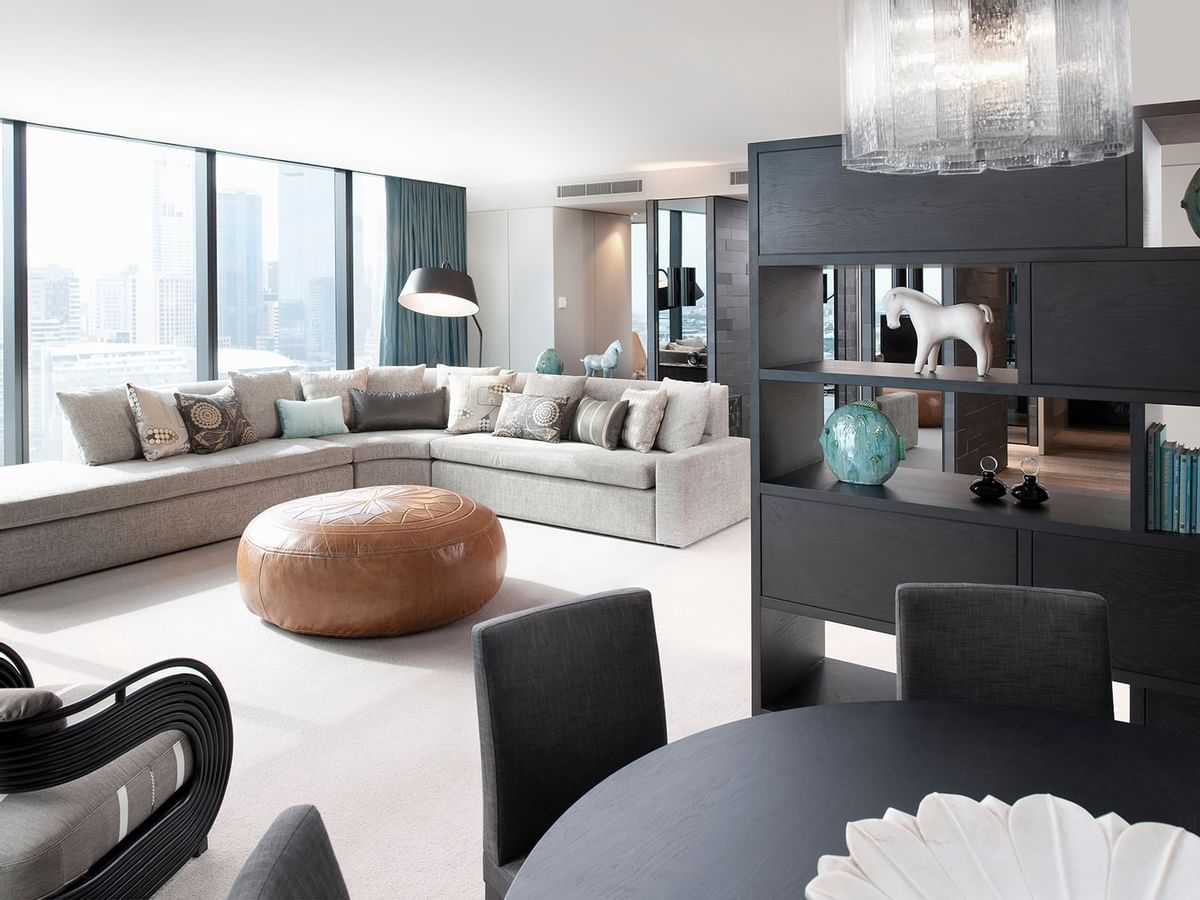 Living area in The Apartment Room at Crown Hotel Melbourne