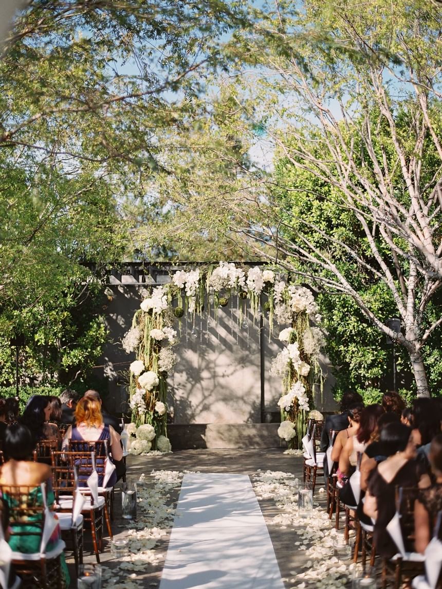 Portrait of a outdoor wedding setup at Luxe Sunset Boulevard