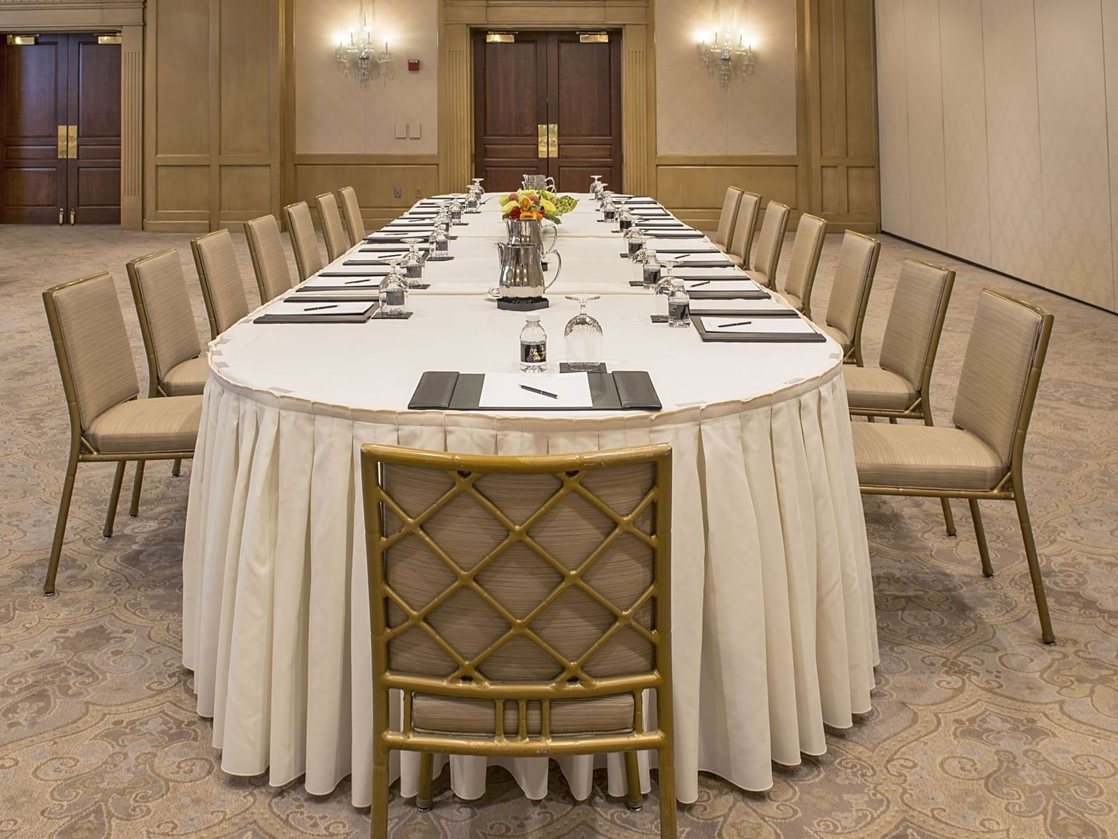 Conference table arrangements in Salon II at The Townsend Hotel
