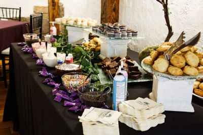 Artfully laid out dessert buffet.