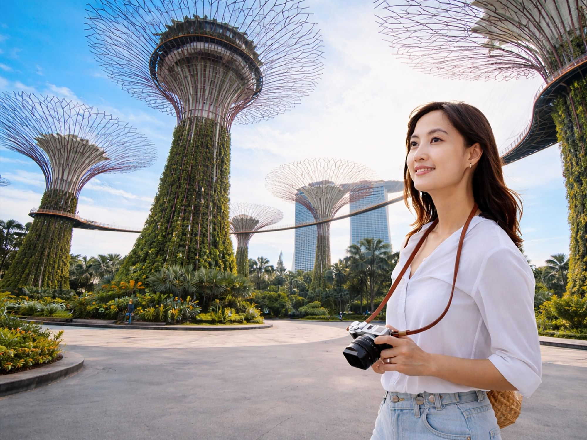 Asian tourist exploring Singapore near Paradox Singapore hotel, discovering local attractions and city highlights.