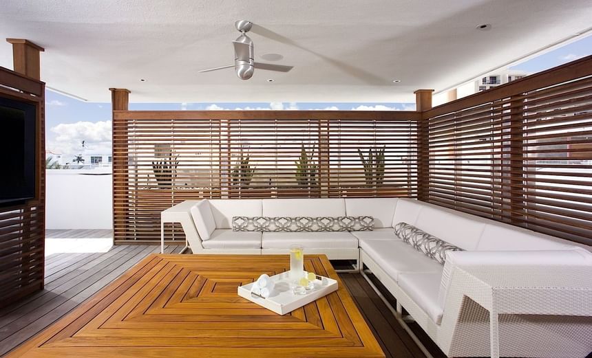 White color Sofa set in Sun suite lounge at Dream South Beach.