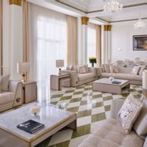 Living area with sofas in Imperial Suite at Palazzo Versace