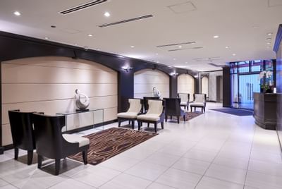 The lobby seating and entrance at Granville Island Hotel