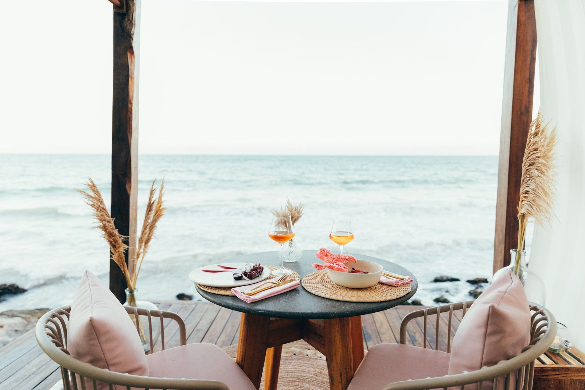 Romantic table for two overlooking the Caribbean Sea at Mi Amor