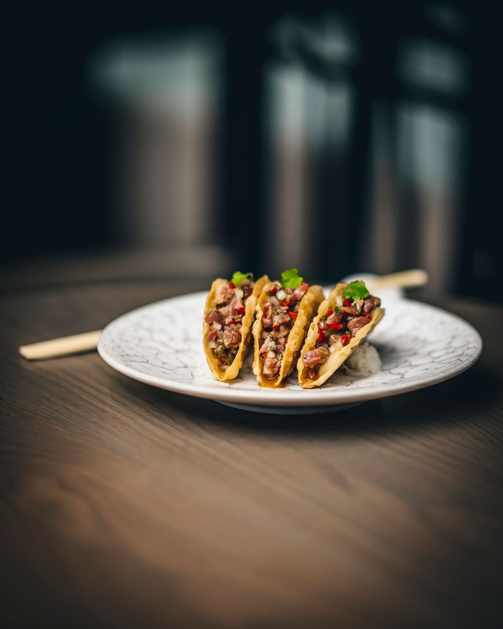 Close-up of Tacos served in the restaurant at The Londoner