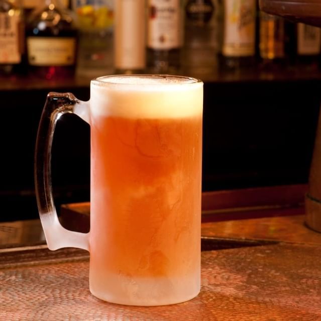 Close up of a beer mug served at Chase on The Lake