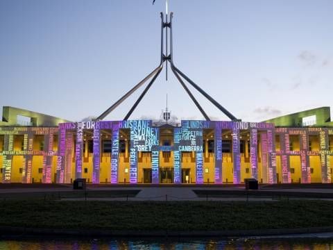 Exterior of Parliament House near Nesuto Canberra Apartment