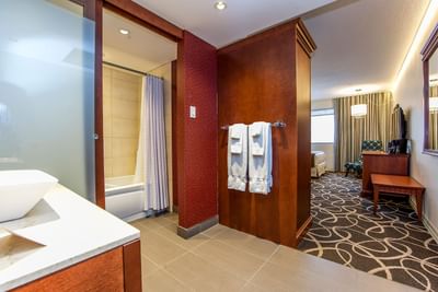 Bathroom vanity and tub.