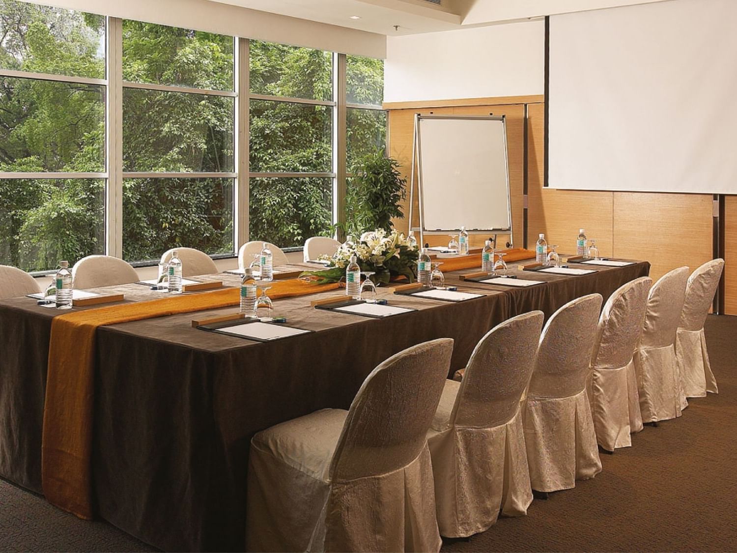 Boardroom-style interior set up of Tembusu conference room at Hotel Maya Kuala Lumpur City Centre