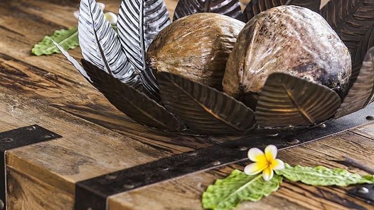 Close-up of coconut in Pacific Pool Villa at Warwick Le Lagon 