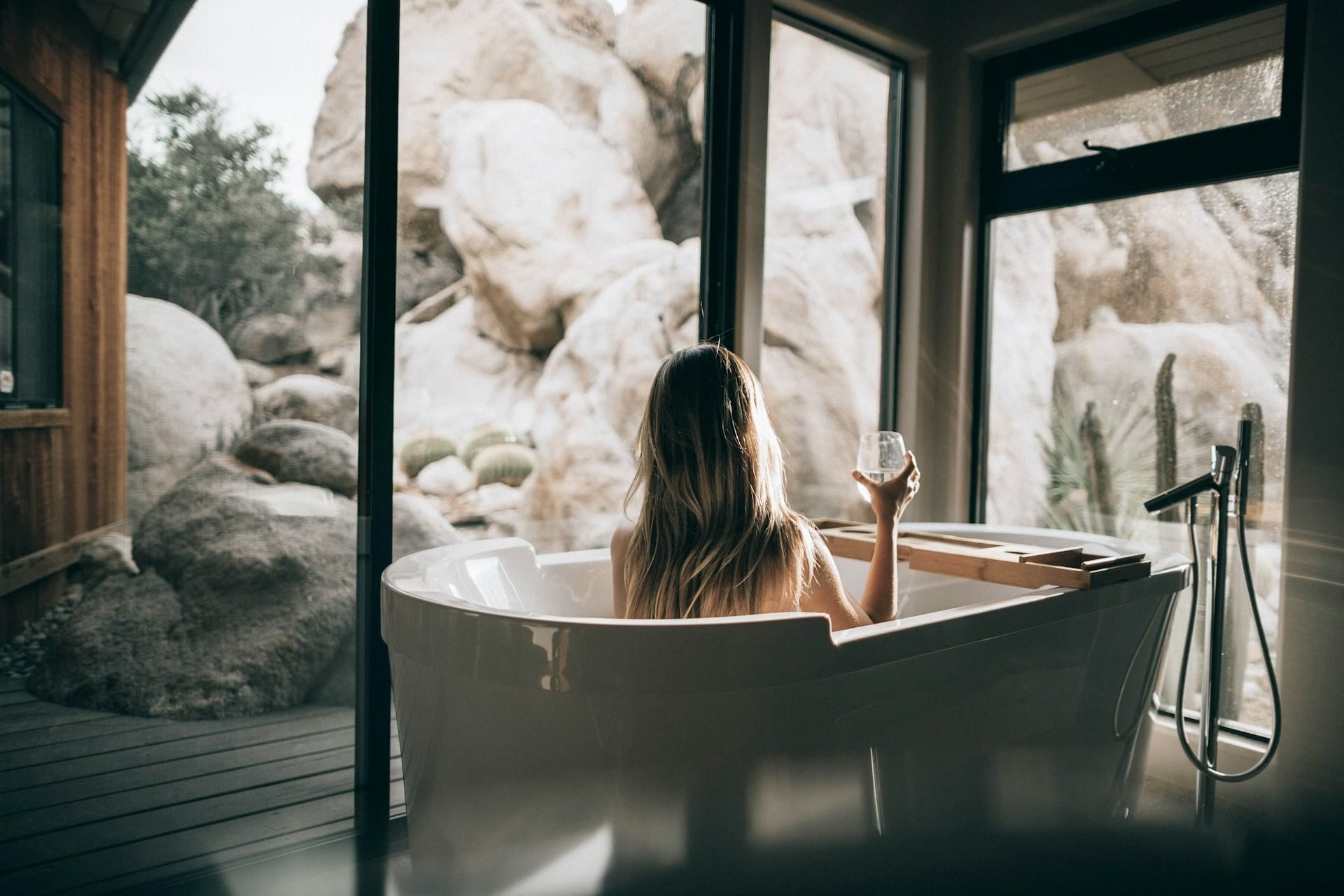a girl at a bath tub