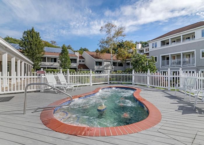 Outdoor Hot Tub with hotel view at Meadowmere Resort by Ogunquit Collection