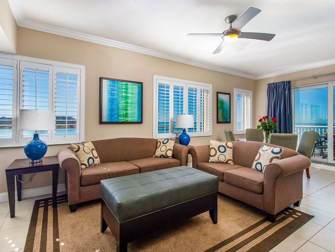 Living room in Sunset Suite at Shephard's Beach Resort