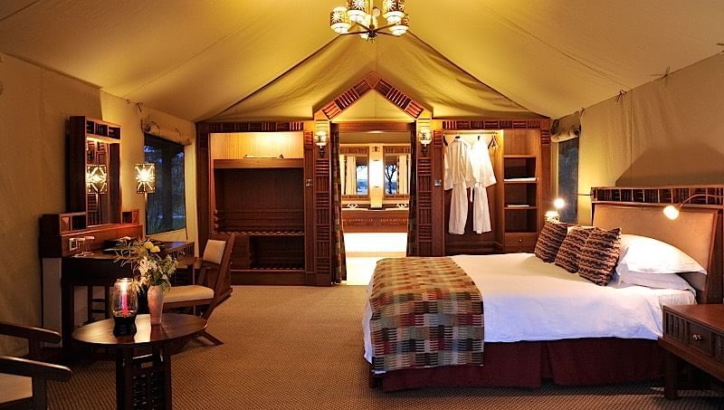 Interior of the Morani wing tent at Sweetwaters Serena Camp