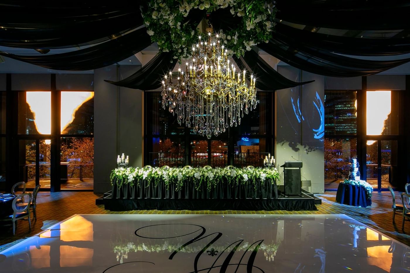 Green-themed event hall & dance floor at Crown Hotel Melbourne