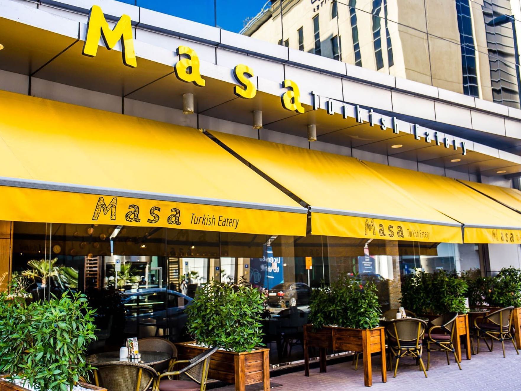 Entrance of Masa Turkish Eatery at Mena ApartHotel Albarsha