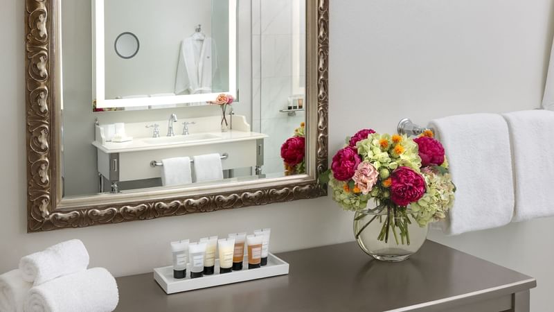 Close-up on toiletries in Deluxe Suite at Warwick Melrose