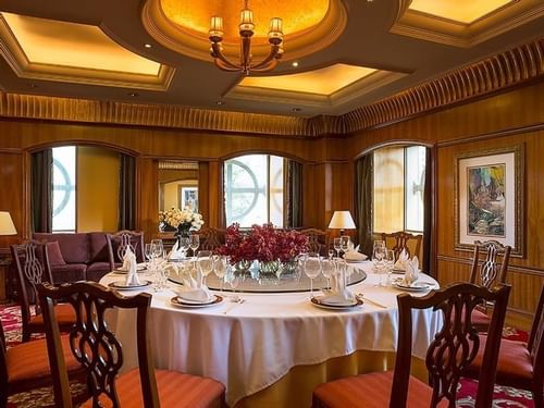Dining table arranged in Sunshine Room Chinese Restaurant at Celebrity International Grand Hotel