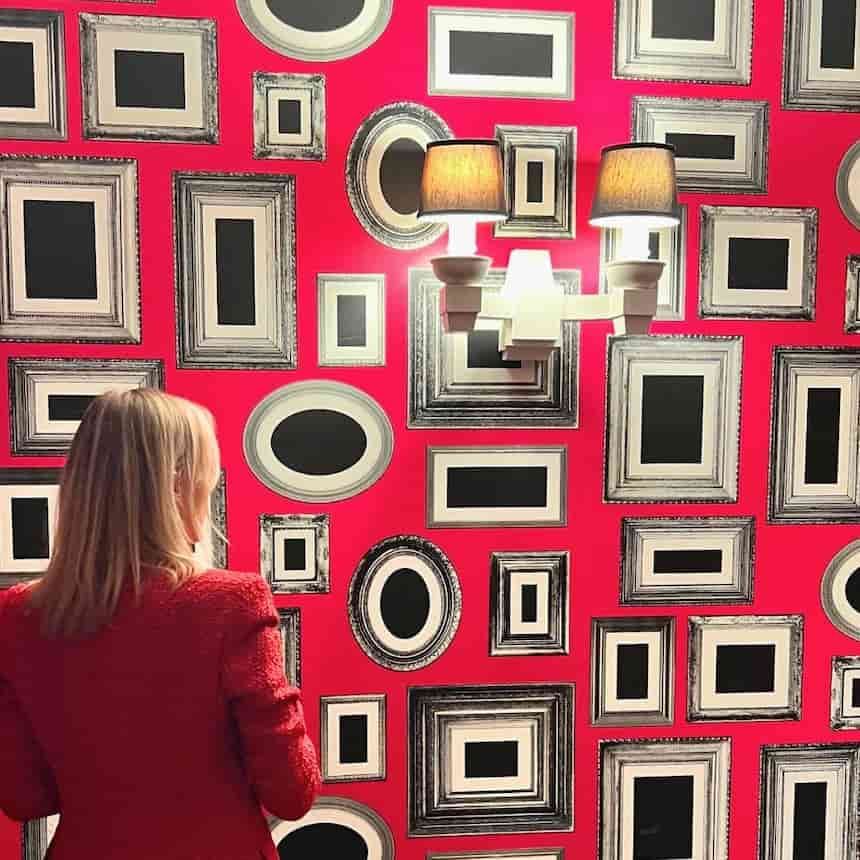 the moderne hotel's vibrant pink hallways