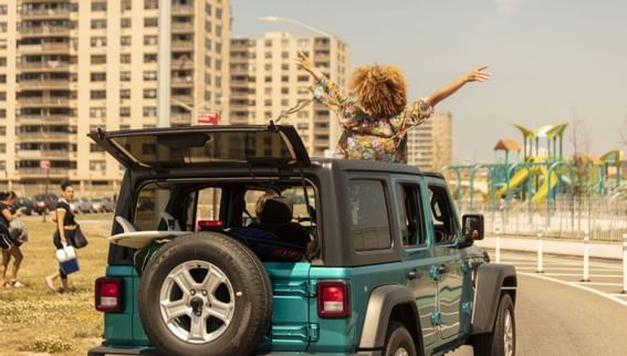 woman in jeep
