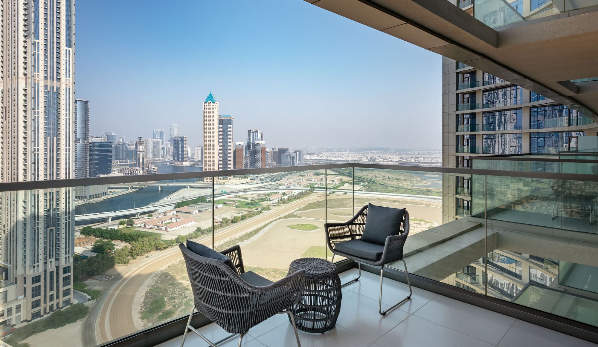 Three Bedroom balcony terrace with city view at DAMAC Maison Aykon City