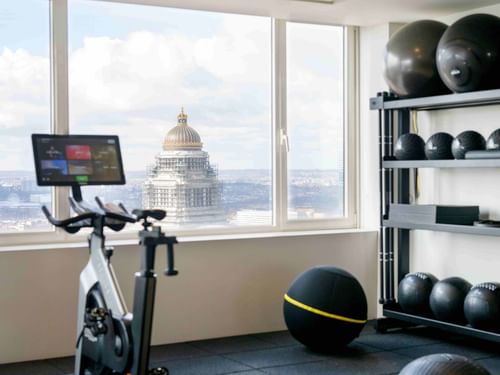 Technogym equipment in our fitness with a cityview