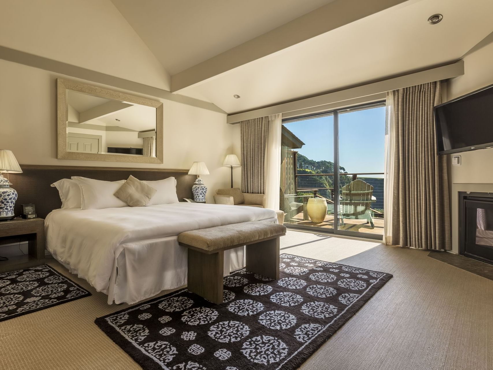 Ocean View King bedroom with kingbed at Heritage House Resort