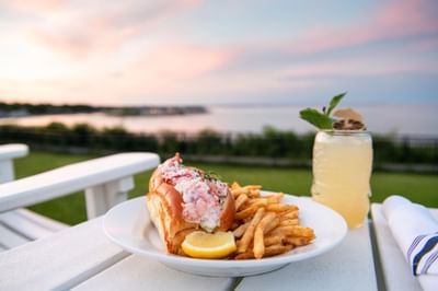 Lobster roll and fries at the restaurant at Anchorage By The Sea