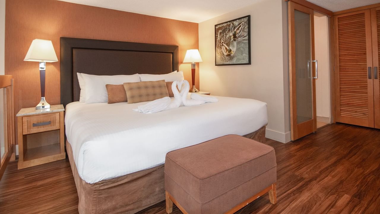 Hotel guest room with king bed