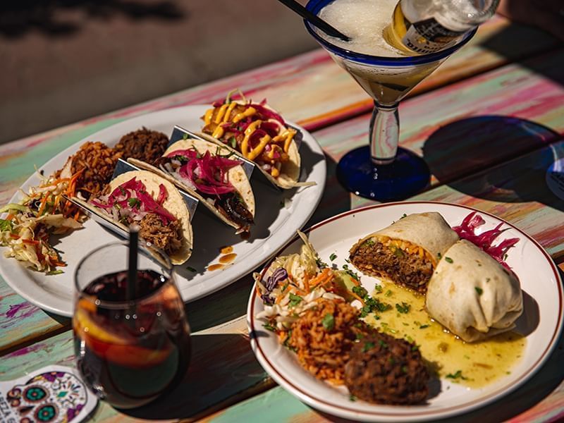 Close up of dishes & drinks served at Blackstone Mountain Lodge