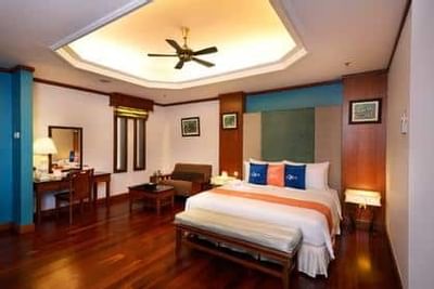 Sky Pool Garden Villa interior with stylish ceiling design, sofa, and bedside lamps - Grand Lexis Port Dickson