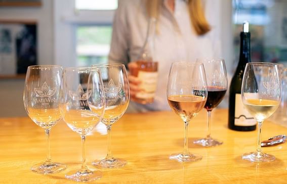 Close-up of glasses of wine at Ka'anapali Beach Hotel Hawaii