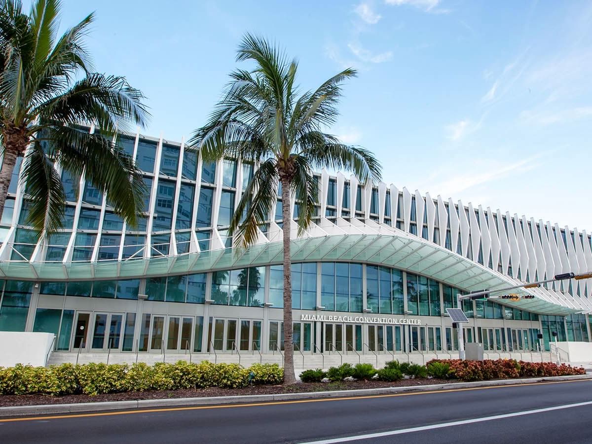 Exterior of Convention Center building near Esme Miami Beach