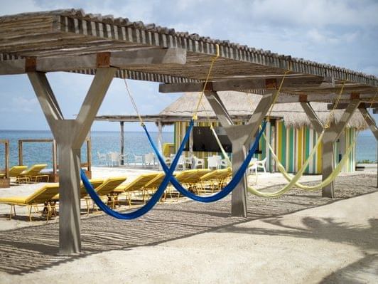 Hammocks & loungers by the beach in the Cozumel at La Colección