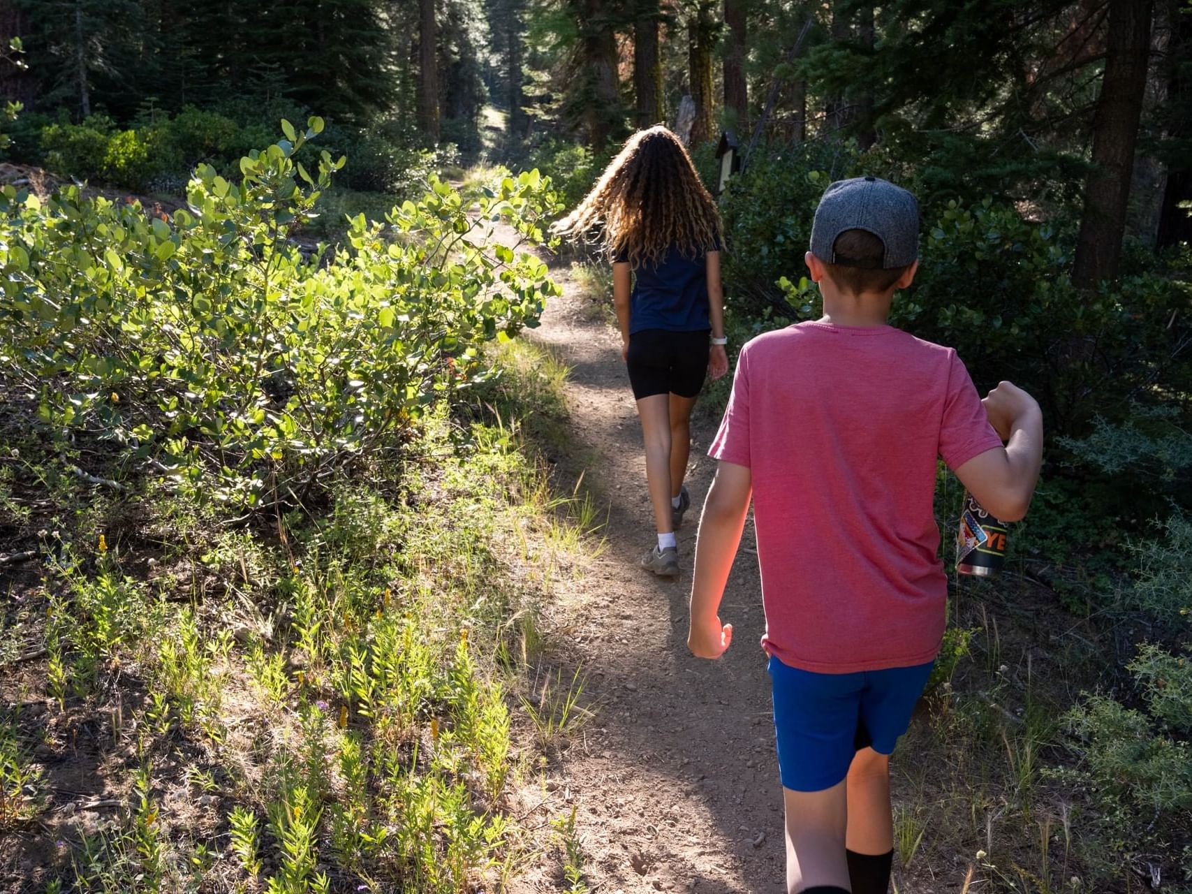 Kids on East Shore hiking trail near Granlibakken Tahoe