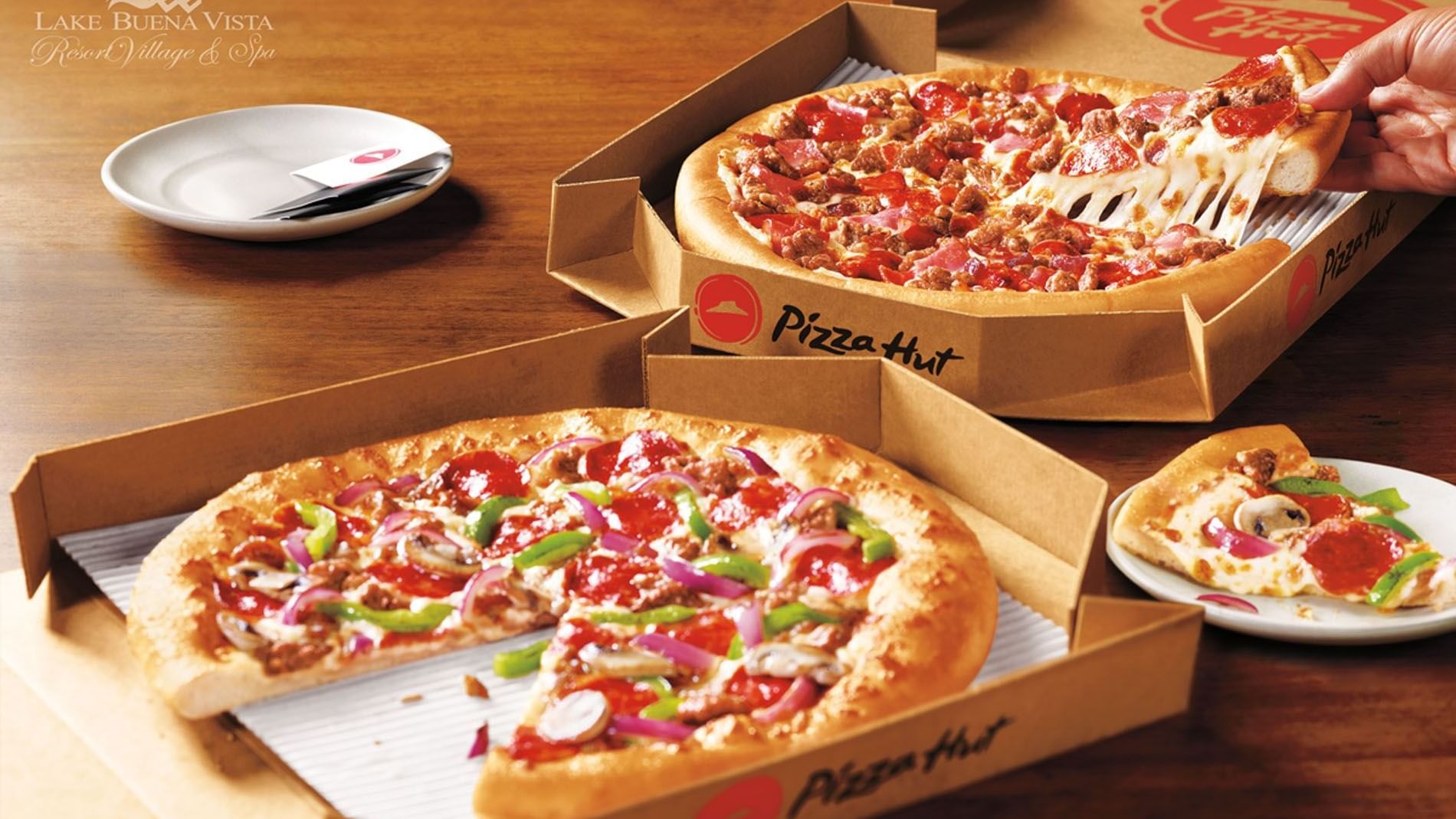 Pizza served in Pizza Hut Express at Lake Buena Vista Resort Village & Spa