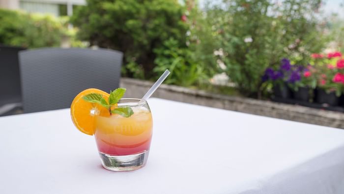 Closeup of a served soft drink at Hotel du pont roupt