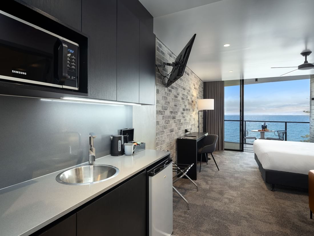 kitchenette with view of the water