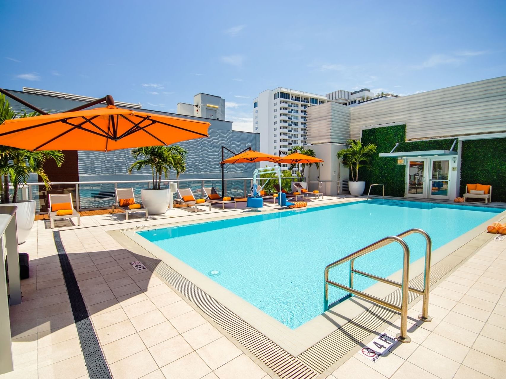 Sunbeds by the Rooftop pool area at Berkeley Shore Hotel