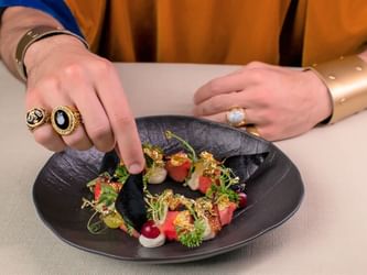 Close-up of The Golden Journey dish at Palazzo Versace Dubai