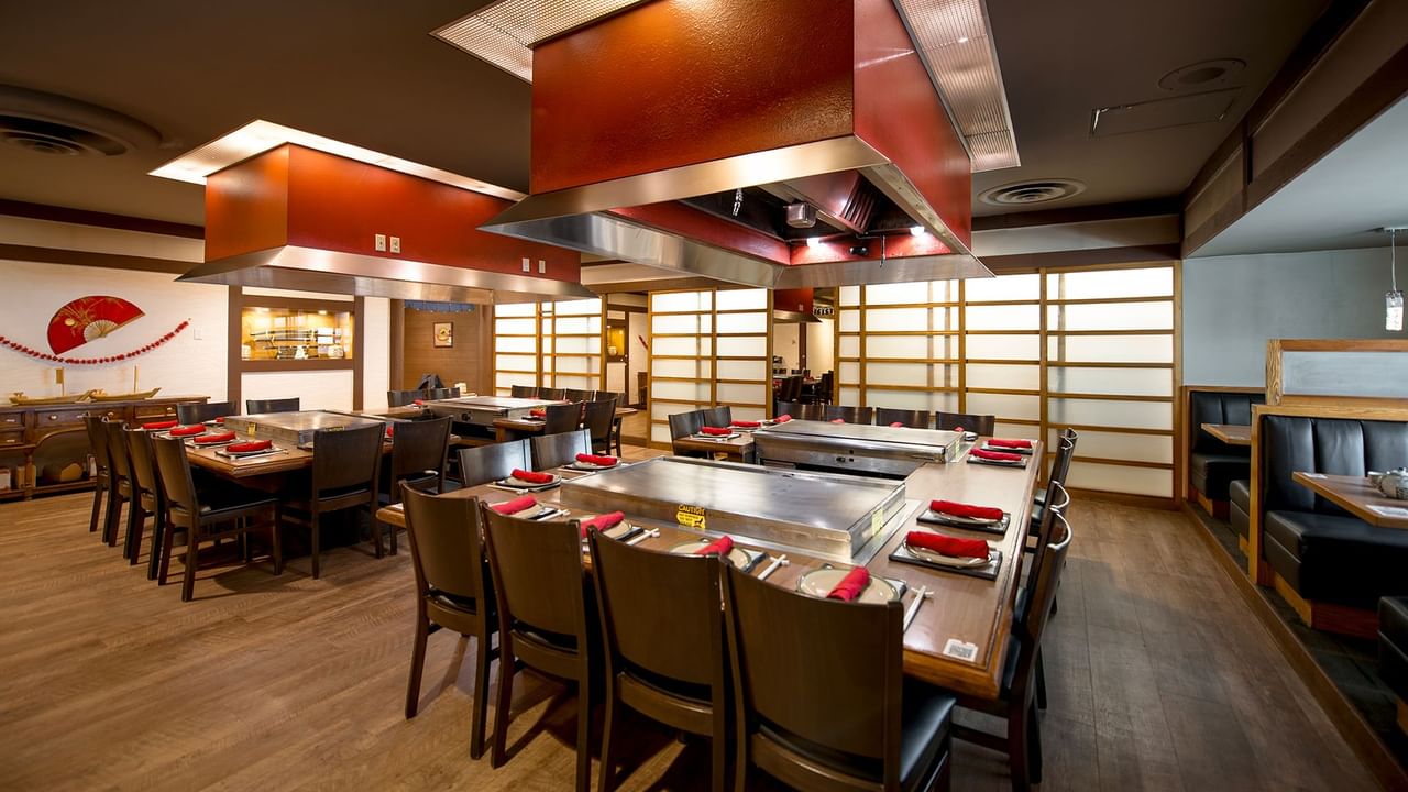 Shogun Japanese Steakhouse with large Teppan-style grill in the center.