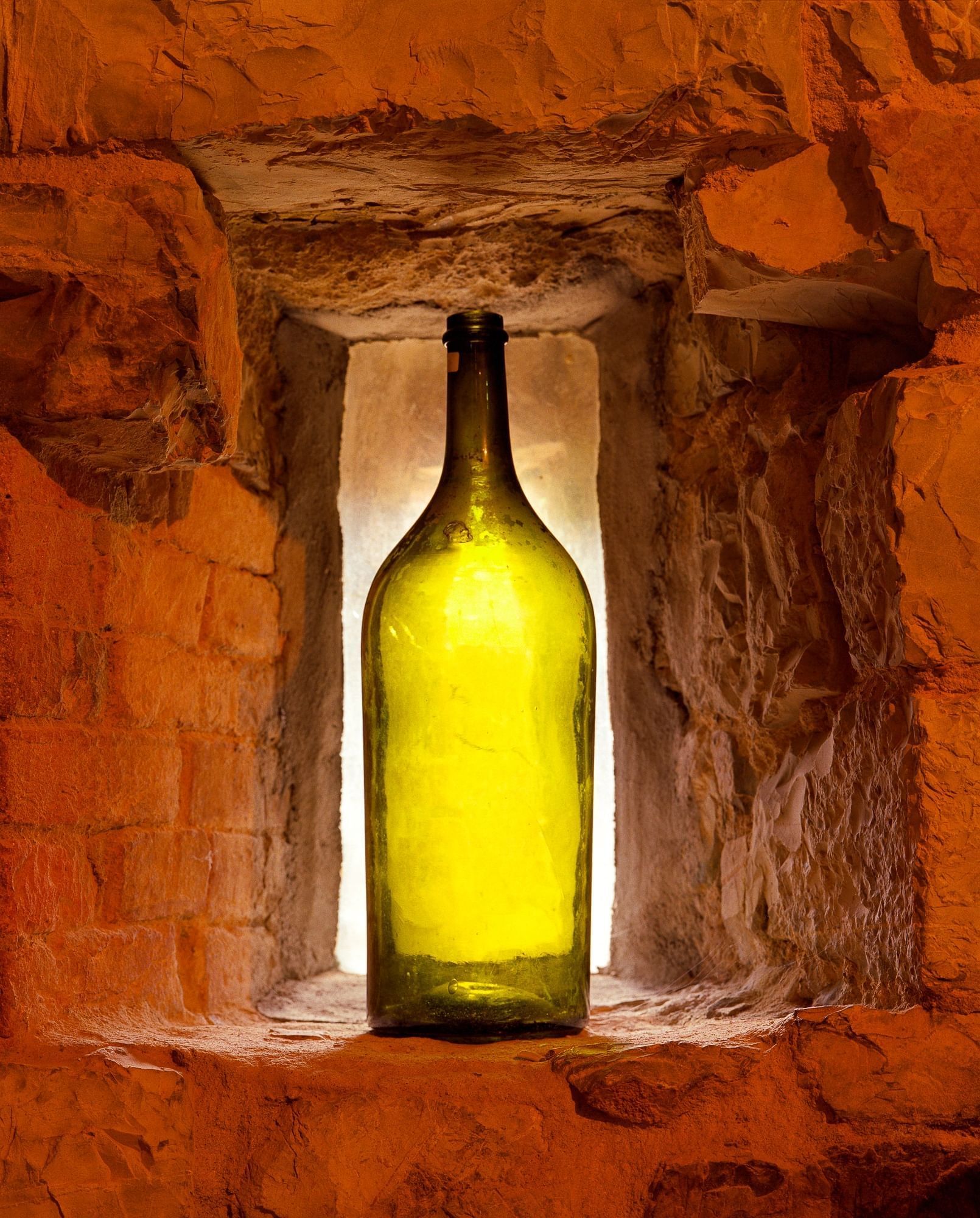 wine bottle in window