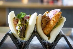 Bao bun Asian inspired sandwich at Rosen Inn International