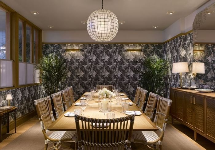 Dining table arranged with glassware in Private Dining Room at Diplomat Beach Resort