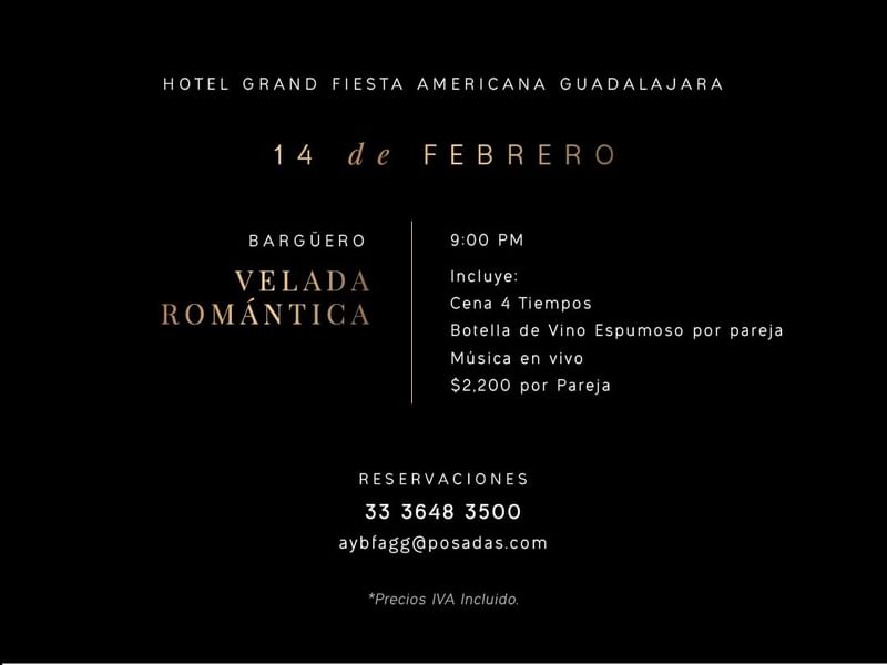 Afiche de Barguero Velada Romántica en Grand Fiesta Americana