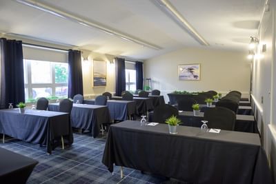 Well-arranged classroom-style meeting room setup at Rodd Moncton, ideal for the best places to stay in moncton new brunswick