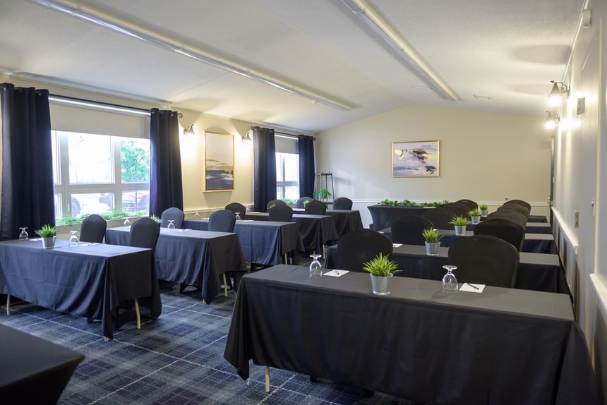 Well-arranged classroom-style meeting room setup at Rodd Moncton, ideal for the best places to stay in moncton new brunswick